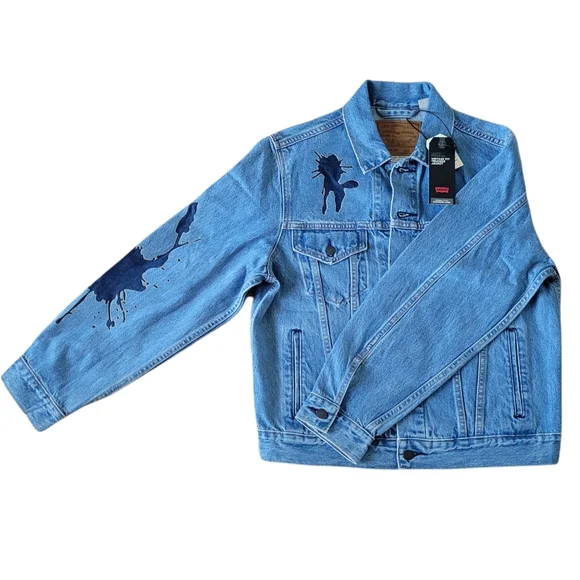 LEVI'S Premium Vintage Ink Blot Men's Trucker Jean Jacket RARE NWT - Picture 1 of 3